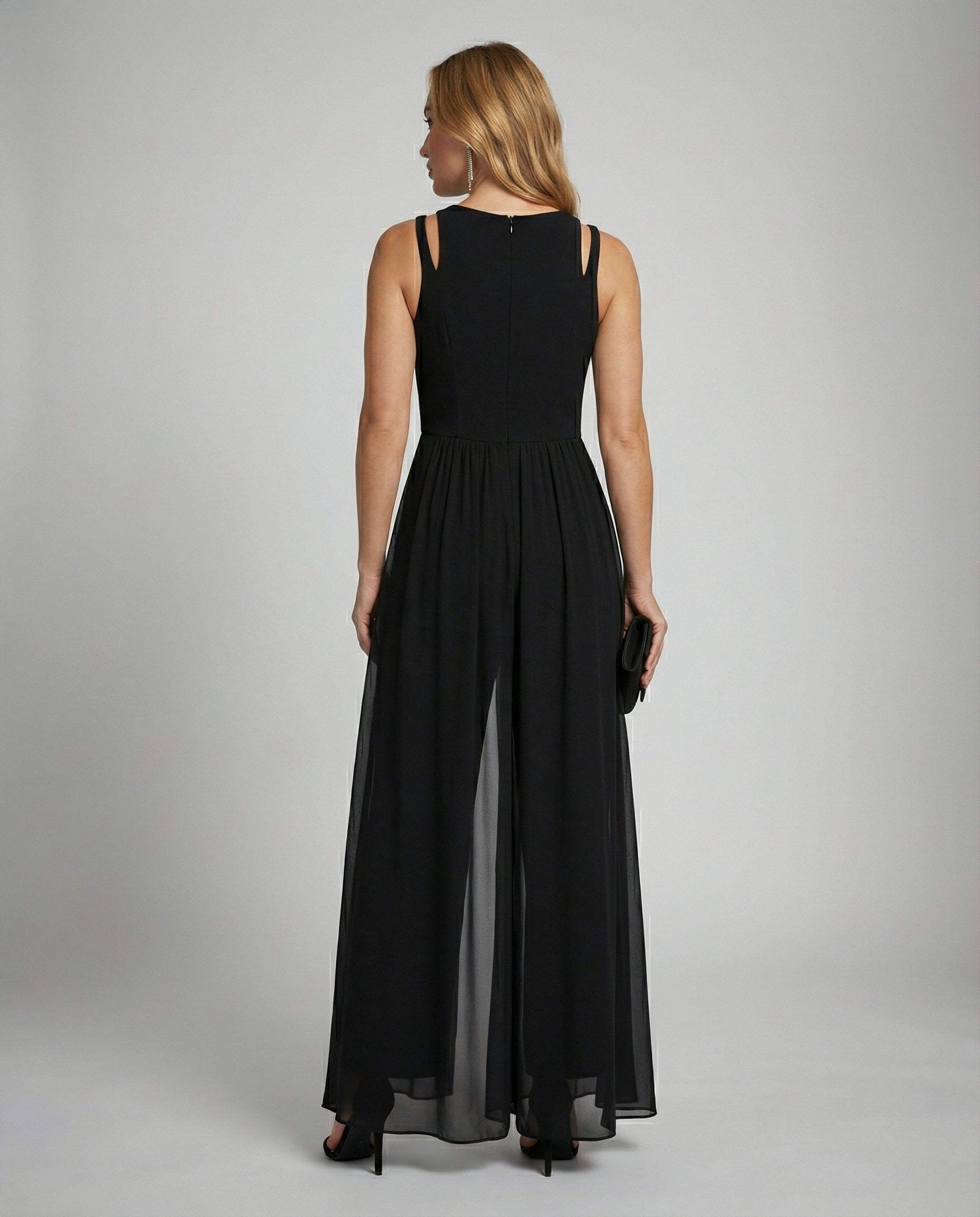 Women sleeveless wide leg jumpsuit with shoulder detail slim fit