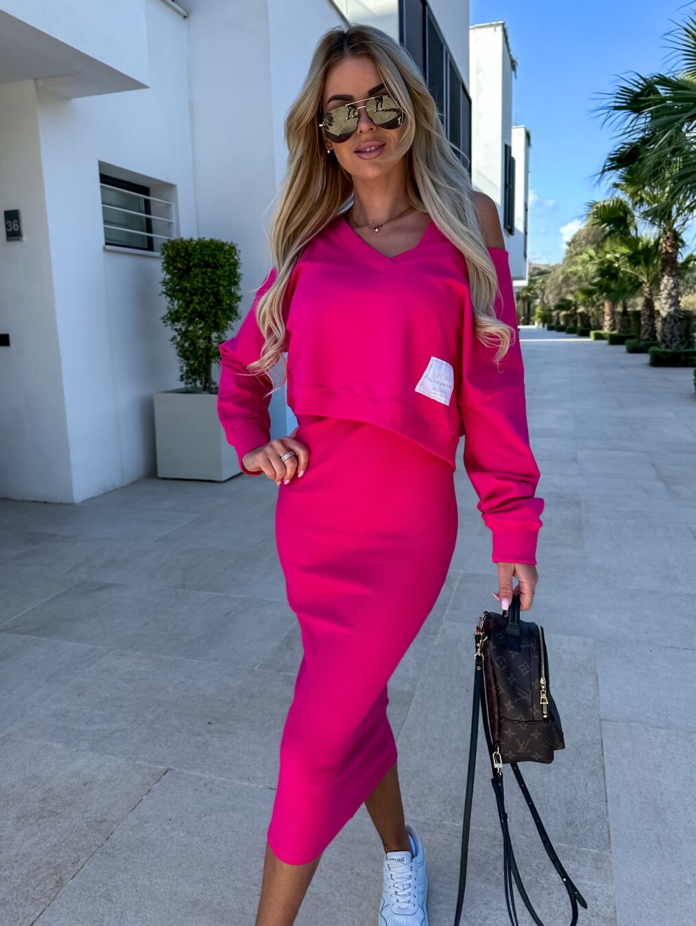 Women's two-piece set with midi dress and sweatshirt, all-season co-ord