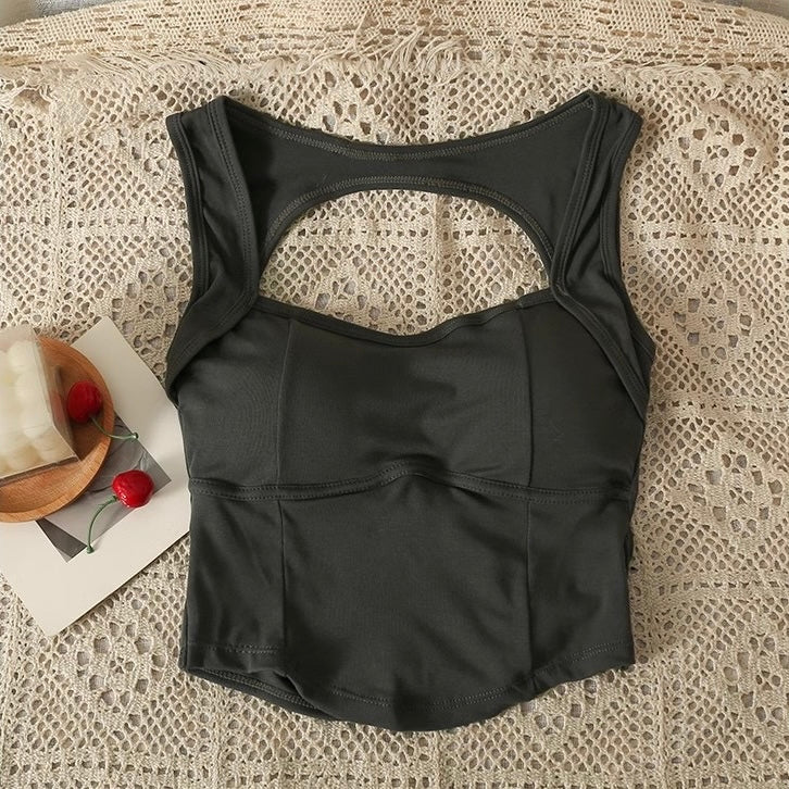 Crop Top Square Neck Built In Bra Padded Cotton | Mira