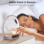 Table lamp with wireless Qi charging, digital alarm clock and touch-controlled LED light