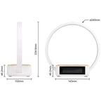 Table lamp with wireless Qi charging, digital alarm clock and touch-controlled LED light