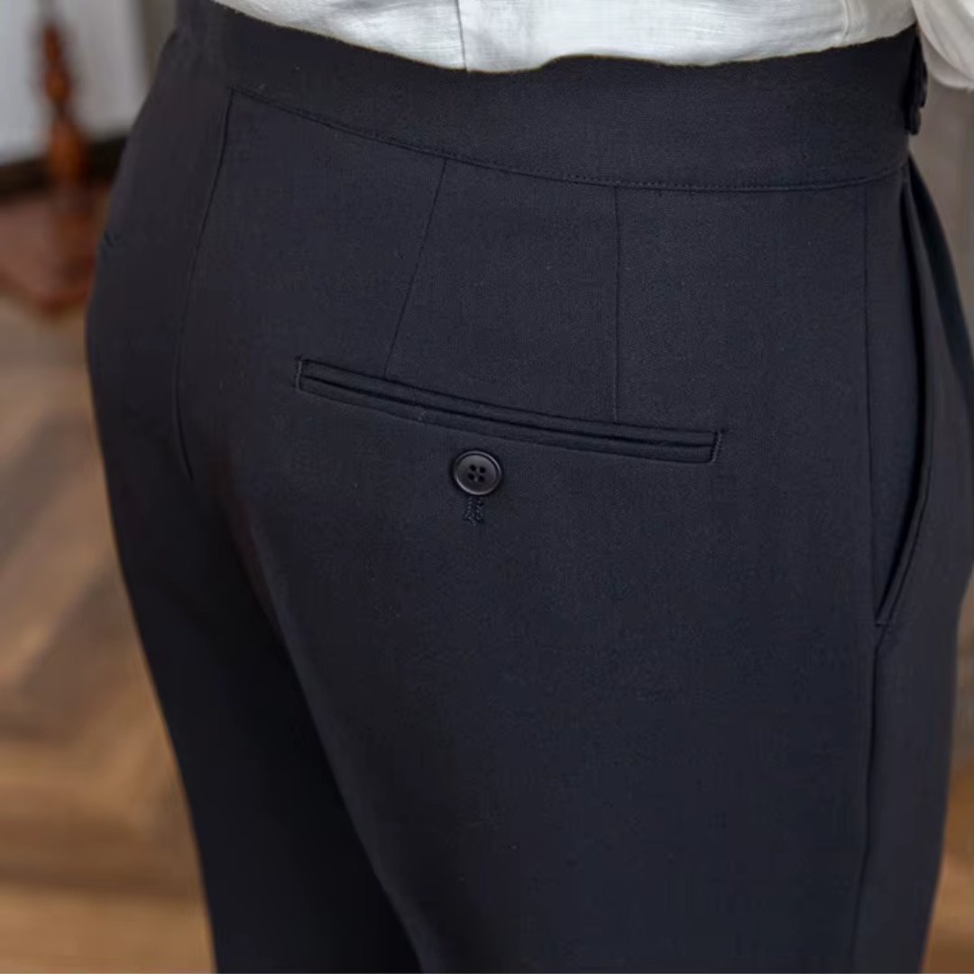 Men pleated high waist chino trousers in classic tailored fit