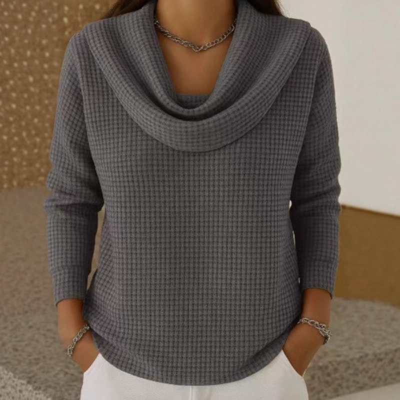 Women waffle knit sweater with waterfall neckline in multiple colours