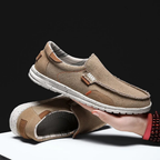 Canvas slip-on loafers with cushioned insole in khaki blue and grey