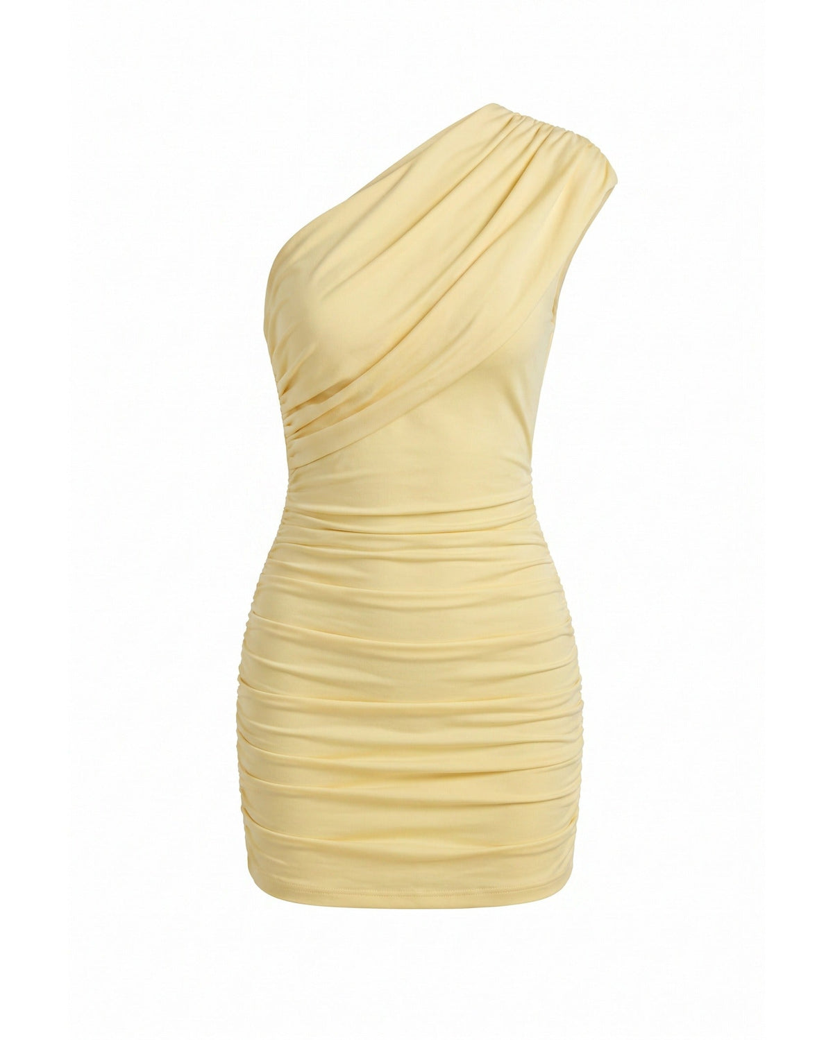 Mini Dress Women One Shoulder Ruched Fitted Asymmetric Neckline