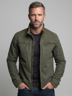 Men heritage field jacket olive green relaxed fit with multiple pockets
