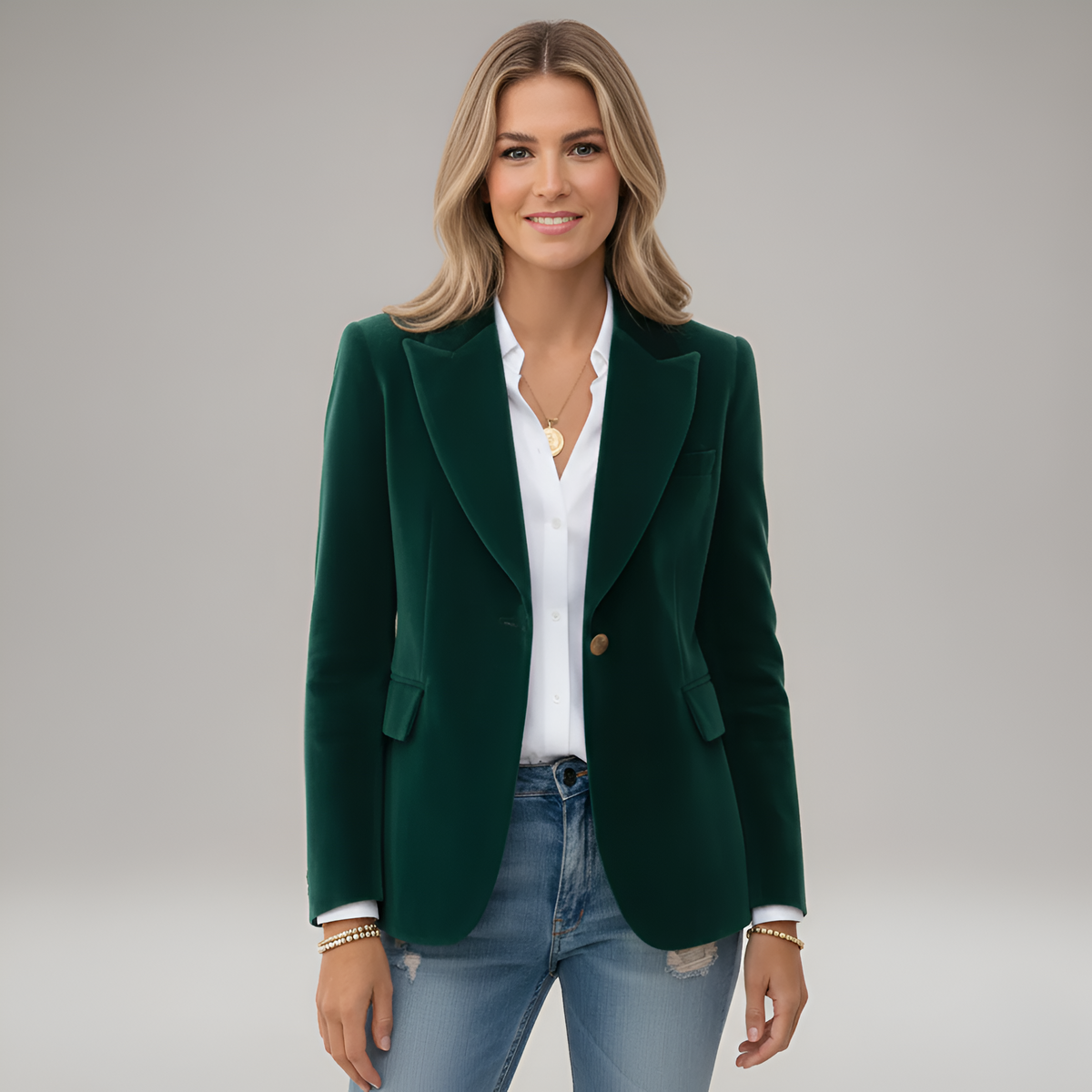 Velvet Blazer Women Slim Fit Notch Lapel Single Button Long Sleeve