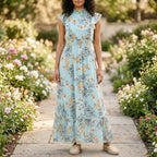 Floral Maxi Dress | Mint Green Smocked Waist Chiffon Ruffle Dress