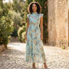 Floral Maxi Dress | Mint Green Smocked Waist Chiffon Ruffle Dress