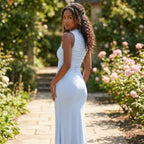 Mesh Maxi Dress | Lilac Ruched Stretch, Pull-On Fit | Elegant Wedding Maxi