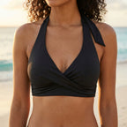 Halter Bikini Top | Black Twist Front Adjustable Halterneck Swimwear