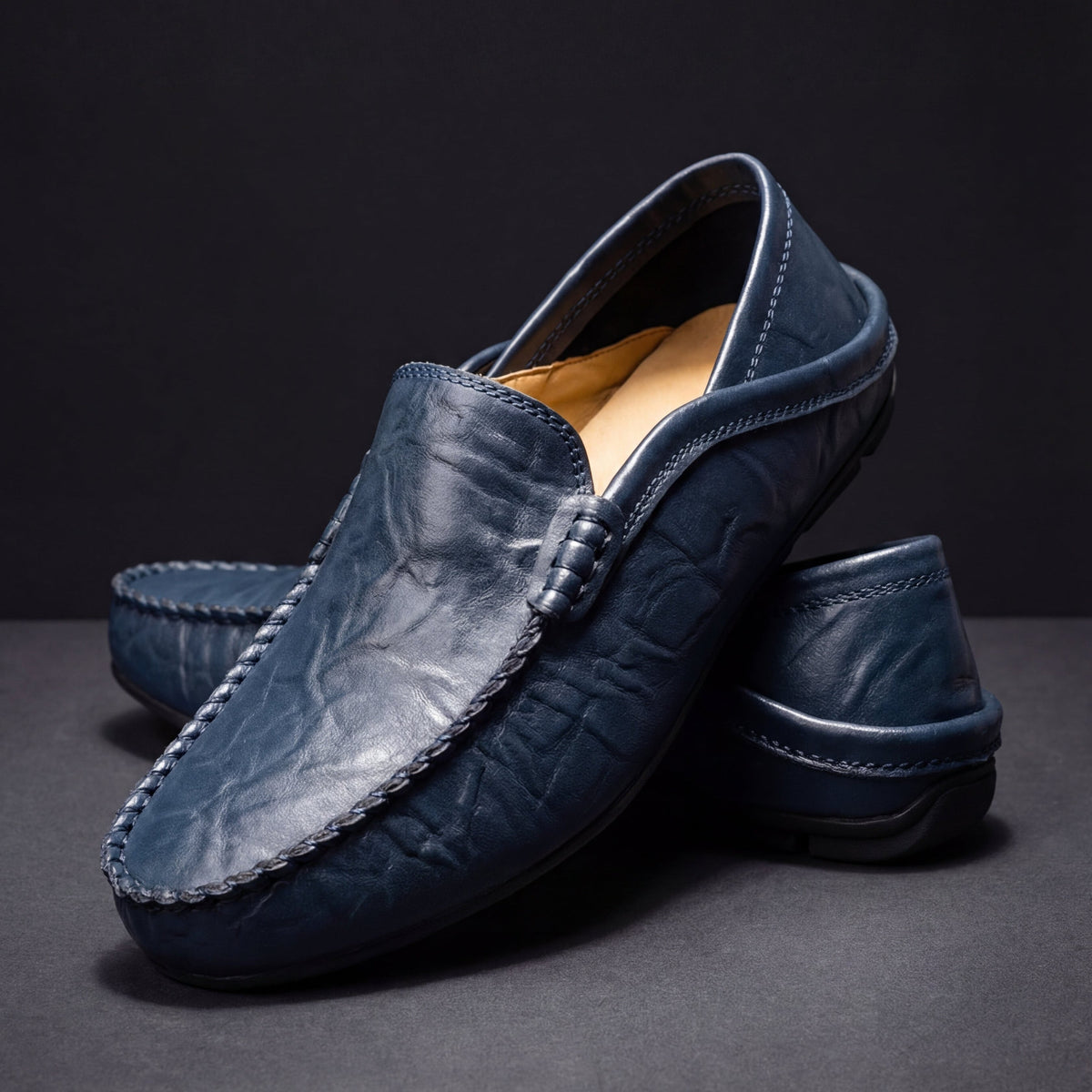 Men slip-on loafers cushioned sole available in beige navy black brown