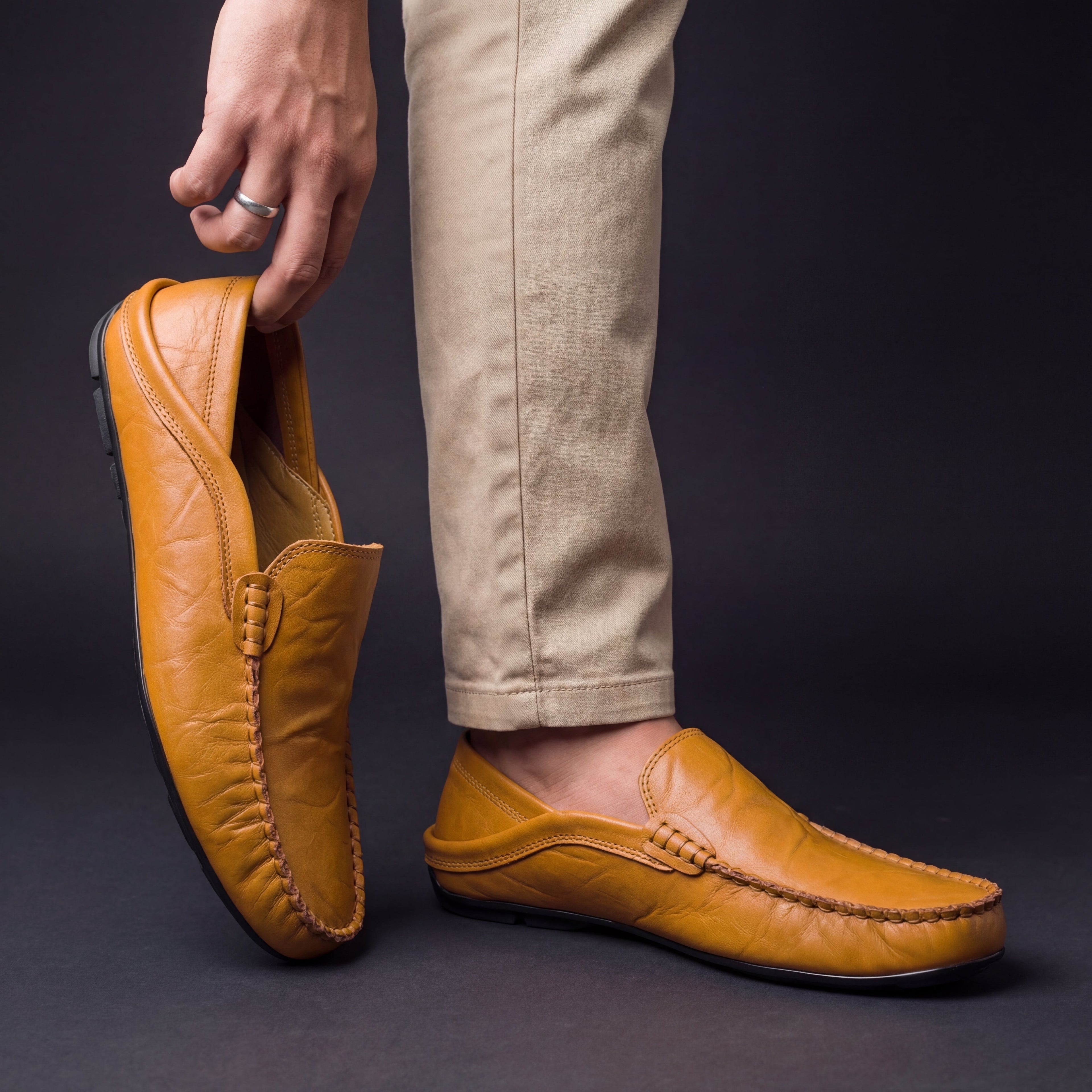 Men slip-on loafers cushioned sole available in beige navy black brown