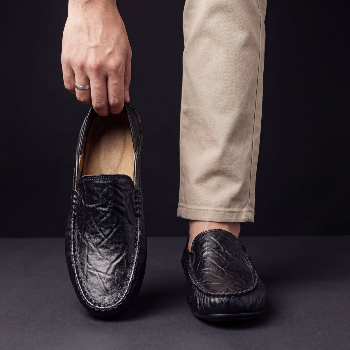 Men slip-on loafers cushioned sole available in beige navy black brown