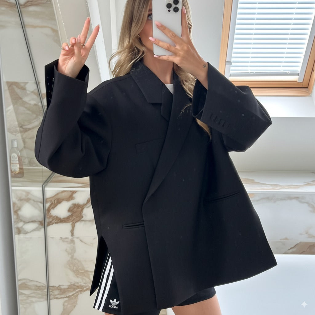 Women Oversized Blazer Notch Lapel Long Sleeve Button Cuffs | Nina