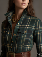 Women's shirt dress button-down plaid relaxed fit, available in reddish-brown, green, blue, black