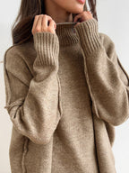 Women's loungewear set with turtleneck and wide-leg knit pants, soft cosy two-piece
