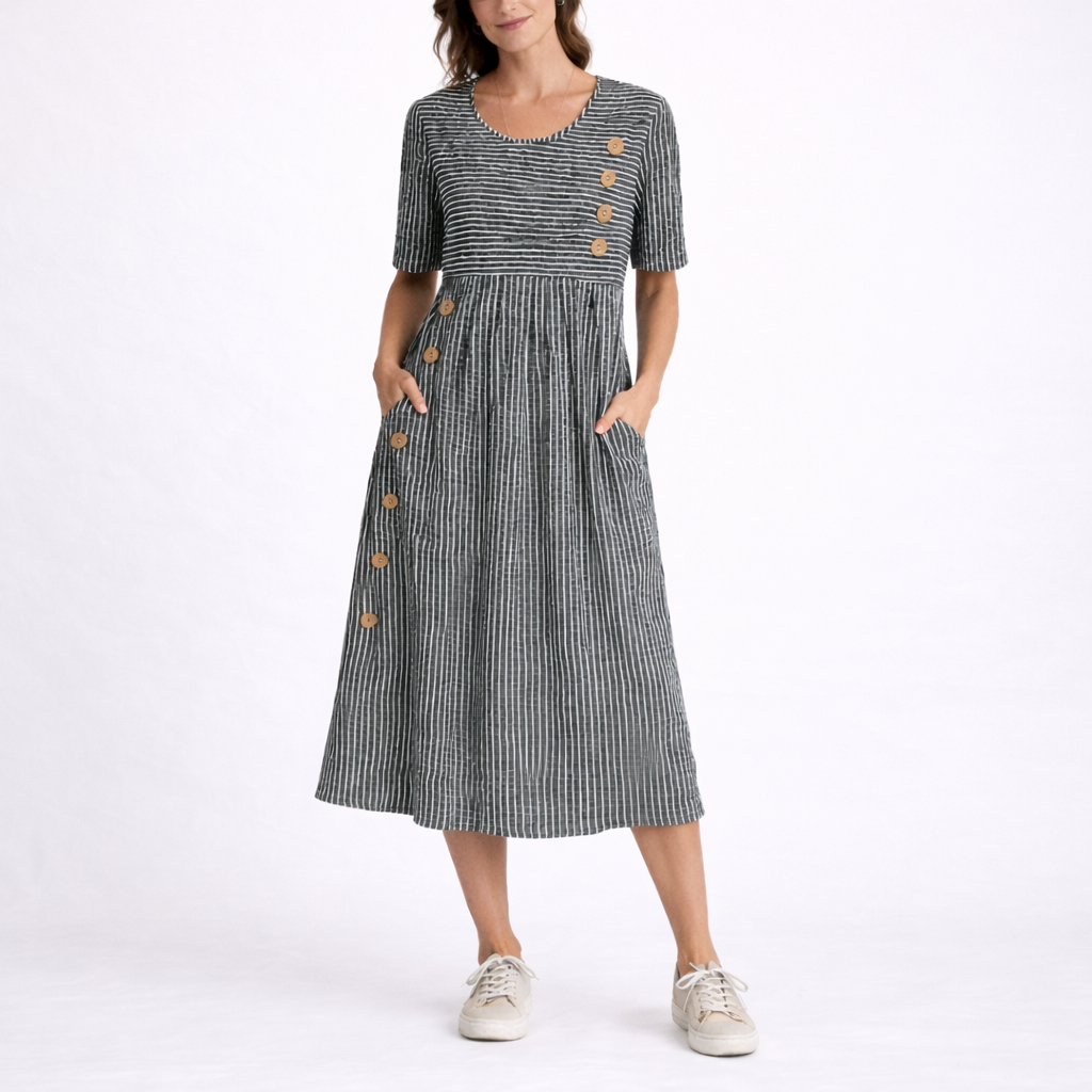 Striped midi dress with relaxed fit, lightweight everyday women's dress