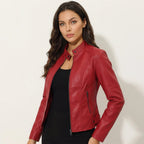 Women leather jacket fitted silhouette with zip closure