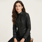 Women leather jacket fitted silhouette with zip closure