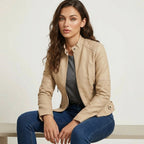 Women leather jacket fitted silhouette with zip closure