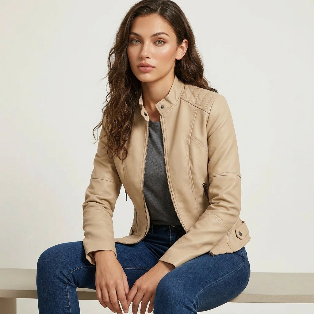 Women leather jacket fitted silhouette with zip closure