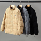 Men corduroy full zip jacket in grey, relaxed fit with deep pockets