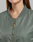 Women's bomber jacket hip length with ribbed trim and front zip, casual