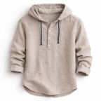 Men's linen shirt relaxed fit with adjustable drawstring hood, lightweight breathable