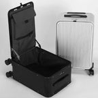 Aluminium hard shell suitcase with 360° spinner wheels, available in silver and black