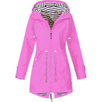 Women's raincoat windproof waterproof with adjustable hood and zip closure