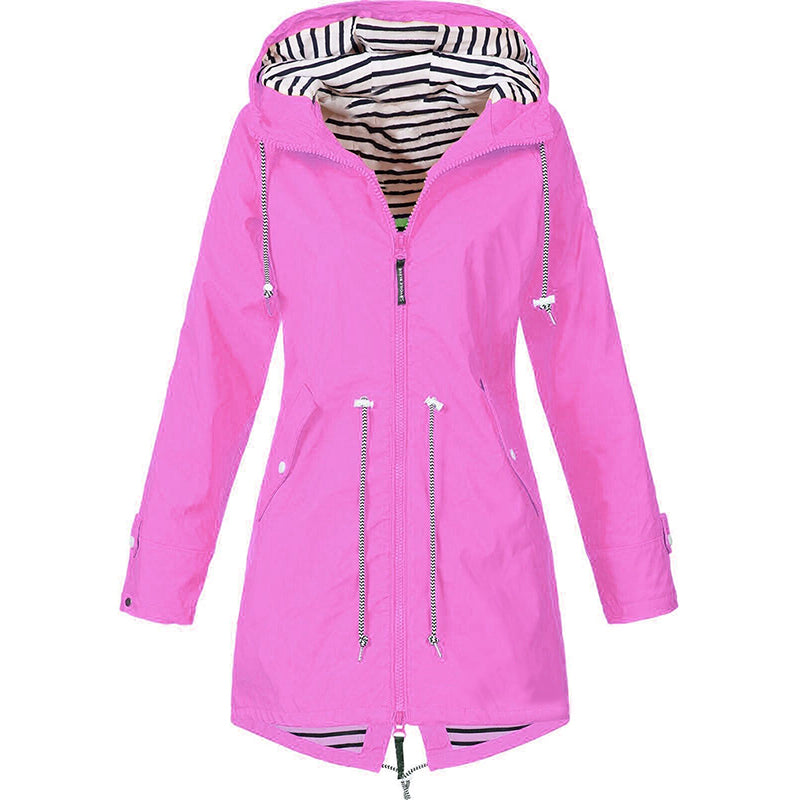Women's raincoat windproof waterproof with adjustable hood and zip closure