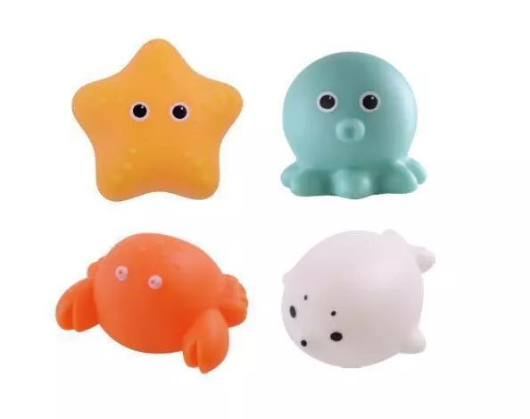 Light-up sea animal bath toys set of 4 with fishing net for kids