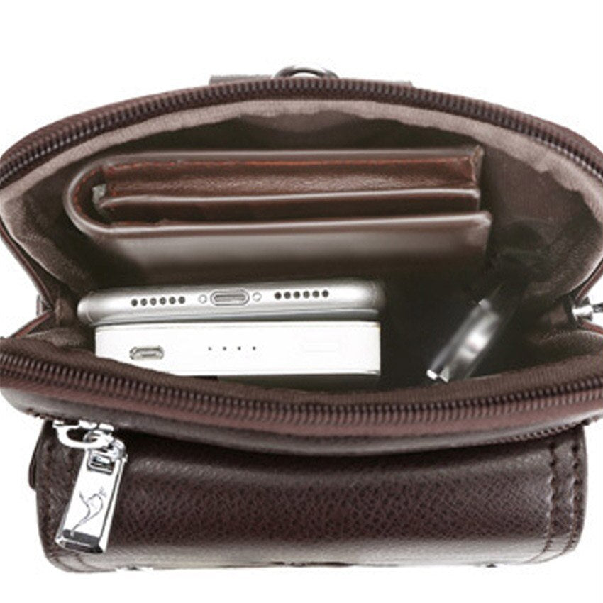 Men leather crossbody bag with zipper closure and adjustable shoulder strap