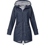 Women's raincoat windproof waterproof with adjustable hood and zip closure