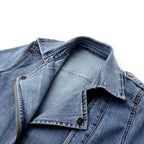 Women casual denim jacket relaxed fit with button-front closure and chest pockets