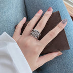 Adjustable layered silver ring, stackable women's jewelry fashion ring