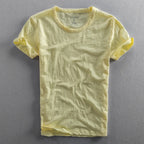 Men cotton vintage t-shirt Japanese minimalist O-neck organic cotton
