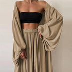 Women's 3-piece summer set with blazer, wide-leg trousers and top, S–3XL