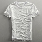 Men cotton vintage t-shirt Japanese minimalist O-neck organic cotton