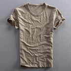 Men cotton vintage t-shirt Japanese minimalist O-neck organic cotton