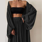 Women's 3-piece summer set with blazer, wide-leg trousers and top, S–3XL