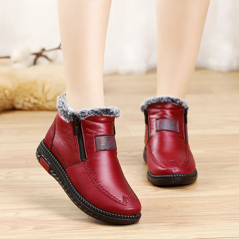 Women waterproof orthopedic boots with non-slip sole in black and red