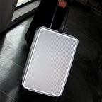 Aluminium hard shell suitcase with 360° spinner wheels, available in silver and black