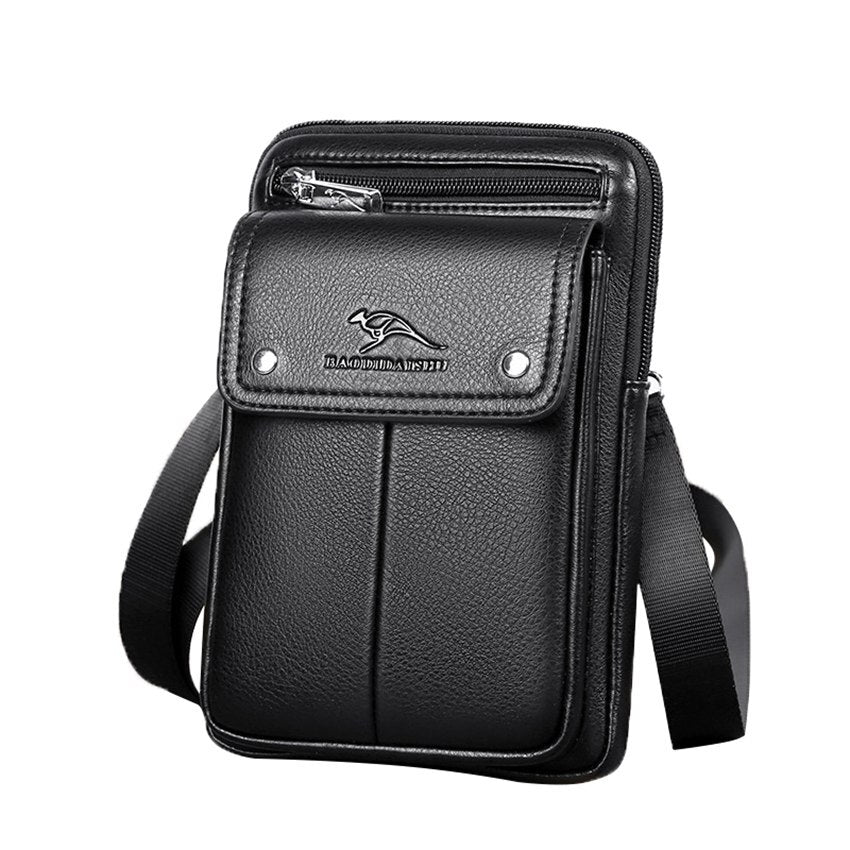 Men leather crossbody bag with zipper closure and adjustable shoulder strap