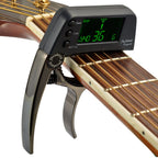 Guitar capo and tuner 2-in-1 clip-on with chromatic LCD display, aluminium alloy