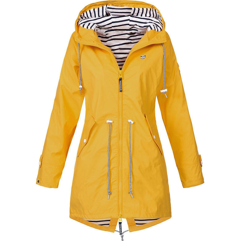 Women's raincoat windproof waterproof with adjustable hood and zip closure