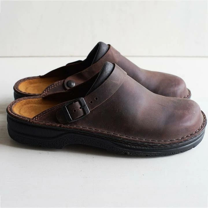 Men leather orthopedic clogs with non-slip sole and cushioned insole