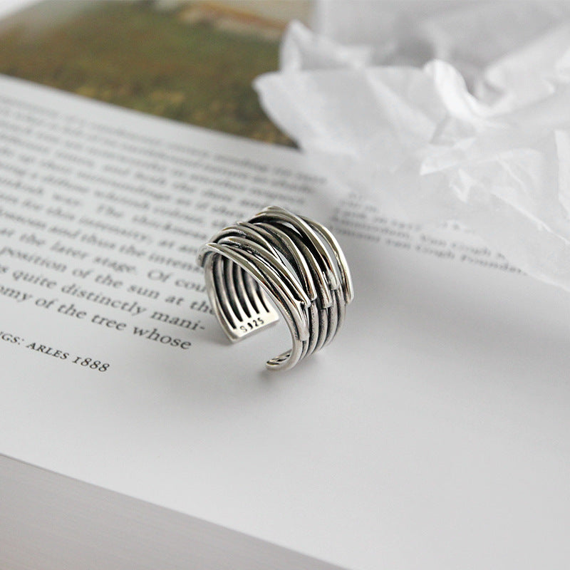 Adjustable layered silver ring, stackable women's jewelry fashion ring