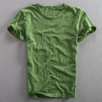 Men cotton vintage t-shirt Japanese minimalist O-neck organic cotton